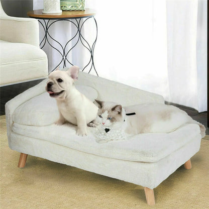 Comfy Velvet Dog Sofa Bed Couch with Pillow