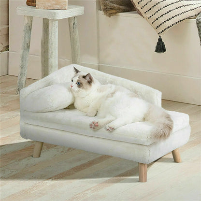 Comfy Velvet Dog Sofa Bed Couch with Pillow